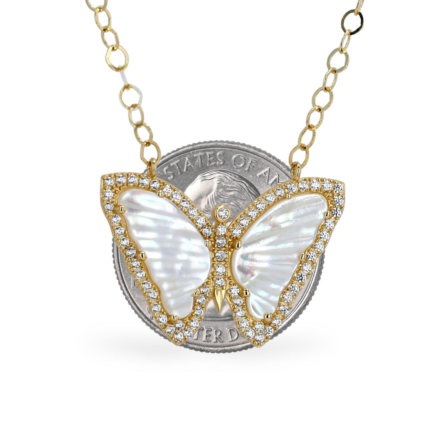 14K Yellow gold mother pearl butterfly necklace