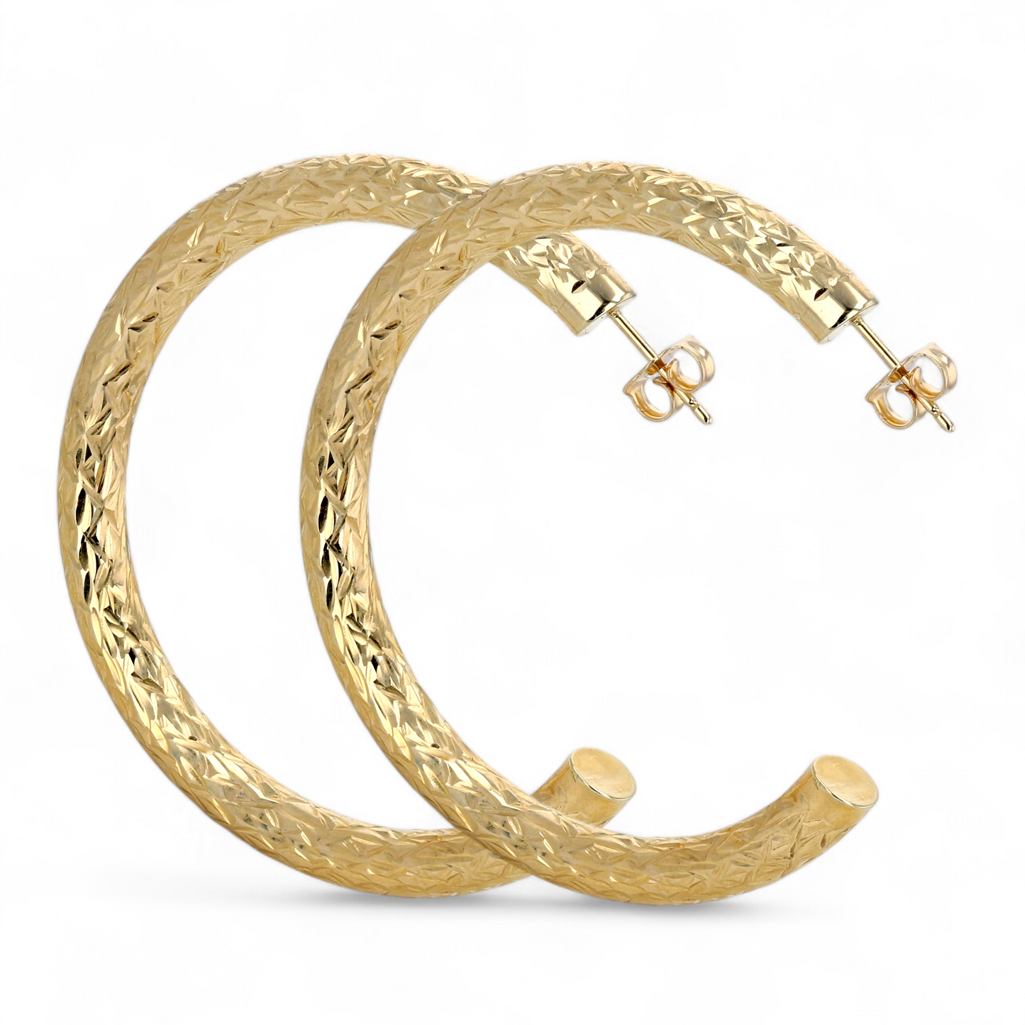 14K Yellow gold large 50mm diamond cut hoops-12219