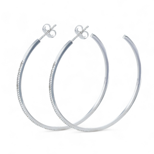 10K white gold big diamond hoops-14441