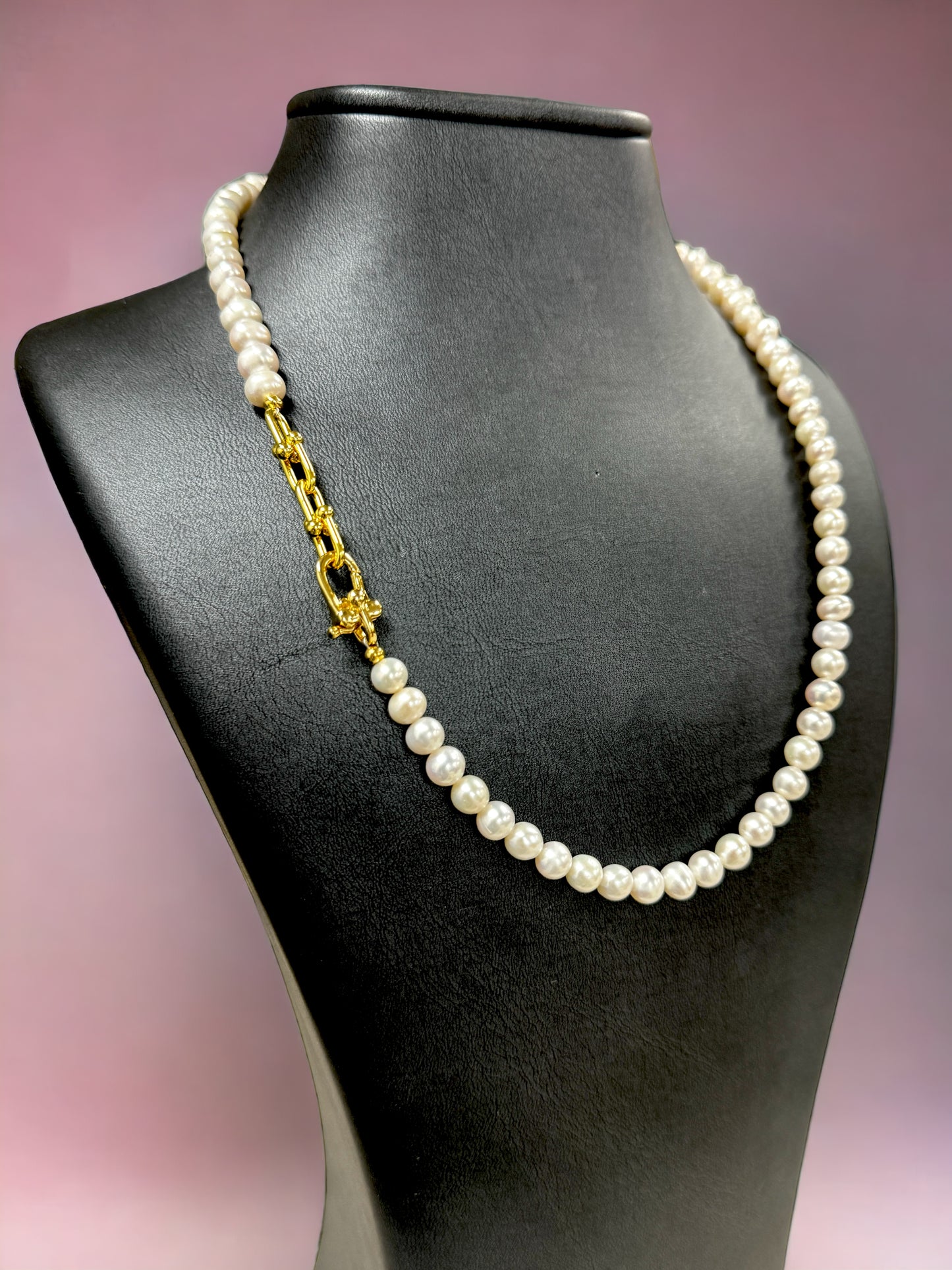 14K Yellow gold fresh water real pearl necklace-23907
