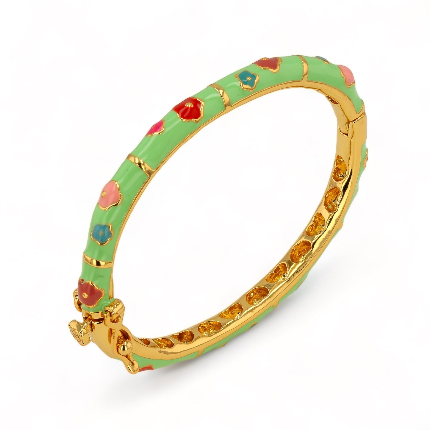 Baby mix clover mint enamel bangle 18k gold bounding handcrafted italy-72841