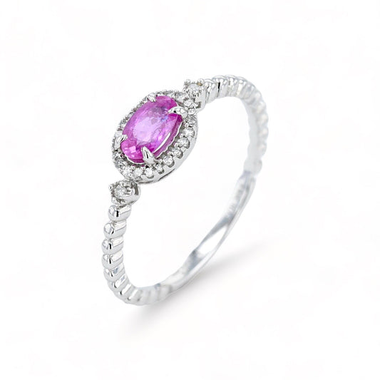 14K White gold oval pink sapphire and diamonds ring-32125