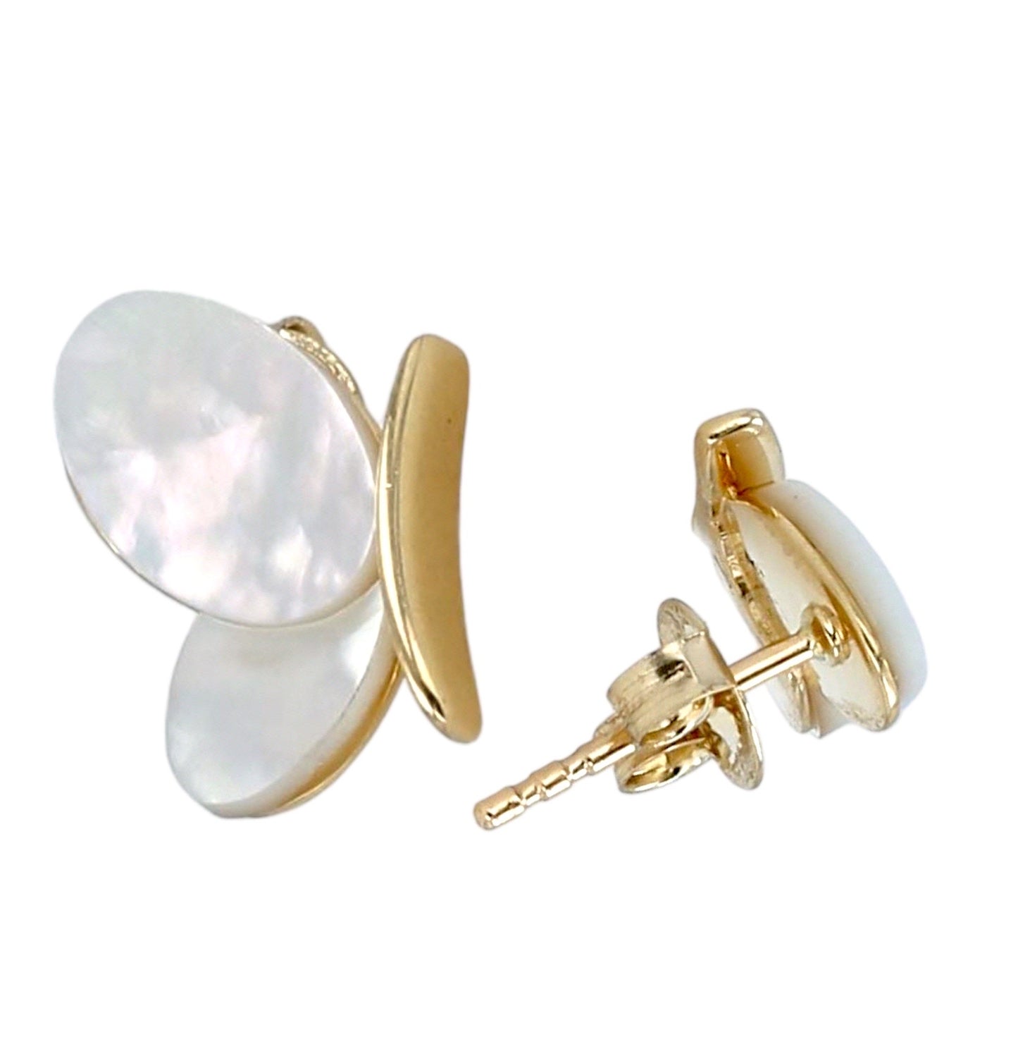 14K Yellow gold mother pearl butterfly earrings-226055