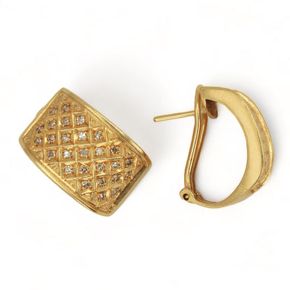 18k solid gold Astra omega lock studs earrings diamonds-62930