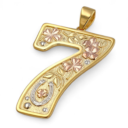 14K Yellow solid unique gold lucky 7 pendant-529390