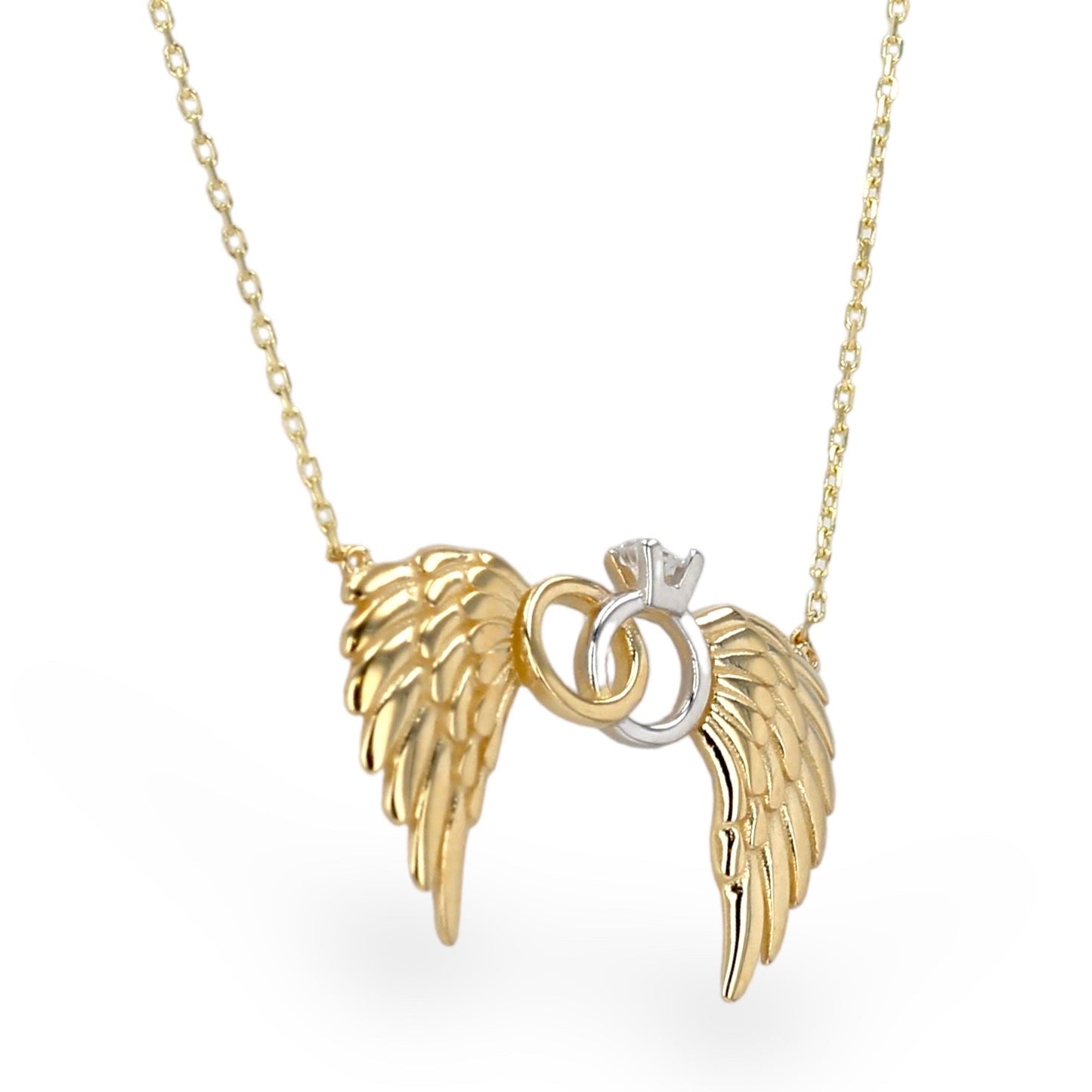 14K Yellow gold engagement wings necklace necklace