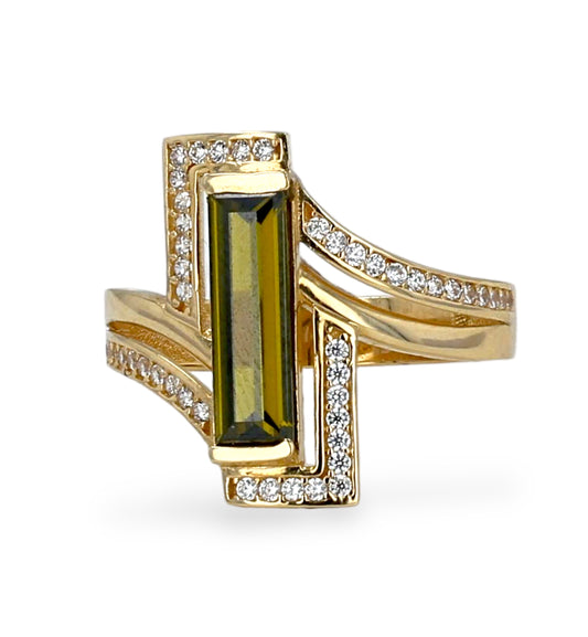 14K Yellow gold emerald simulation bar ring-224328