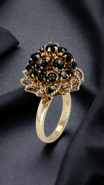 14K Yellow gold black stars sapphire bouquet ring-12279