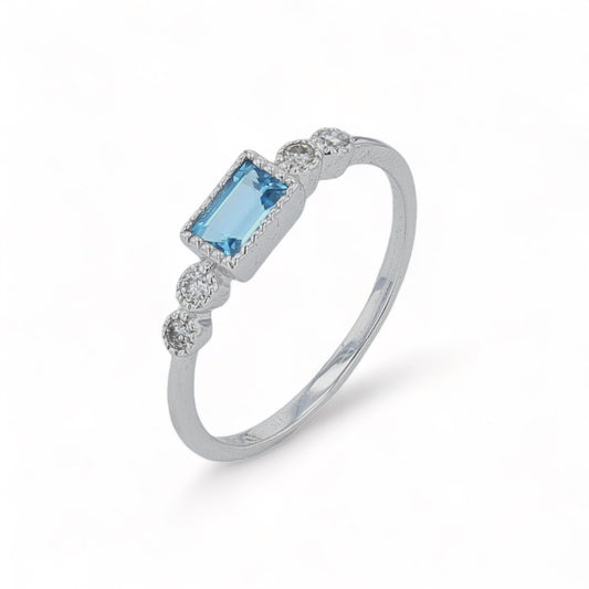 10K white gold blue topaz diamonds band ring-24504