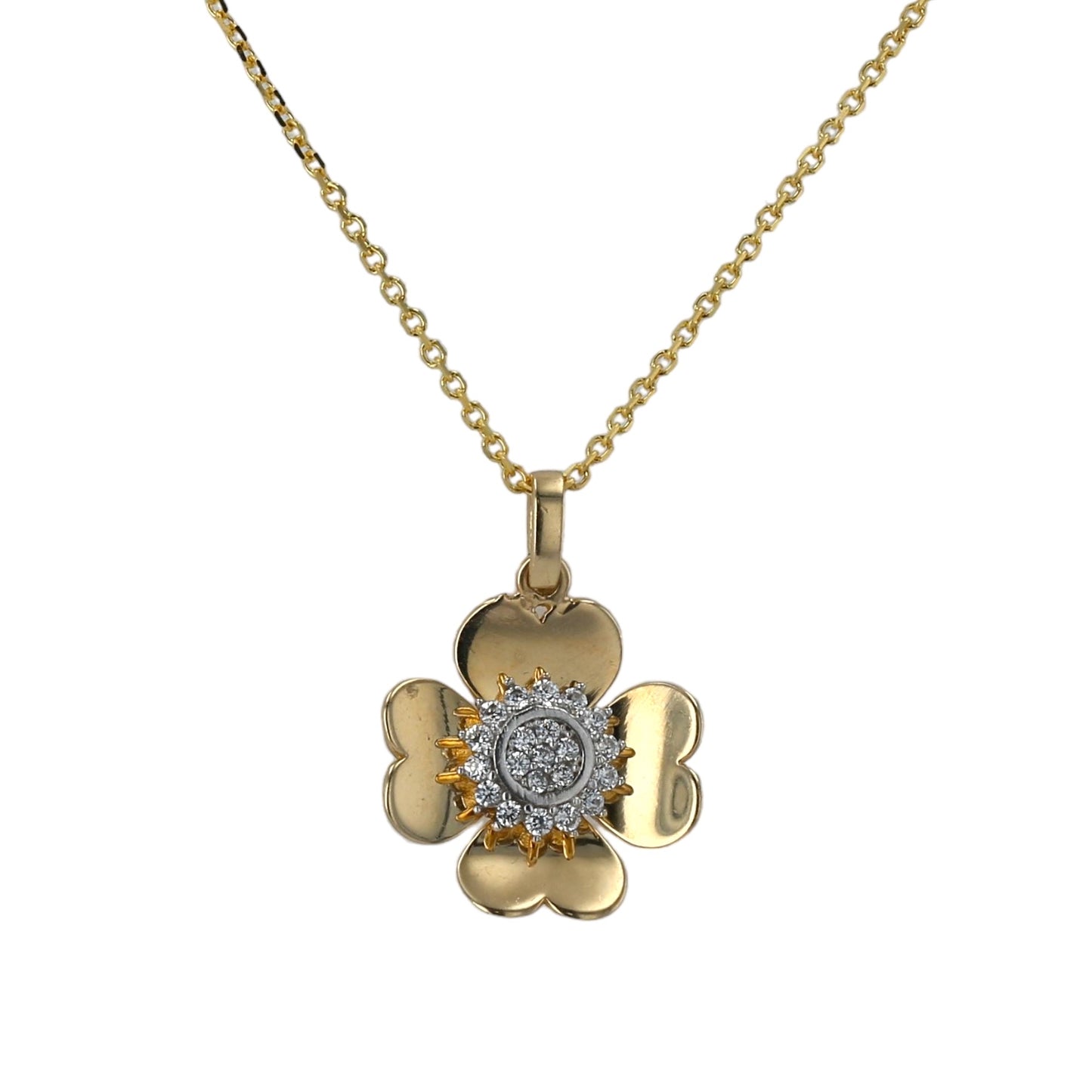 14K Yellow gold clover pendant necklace -V5