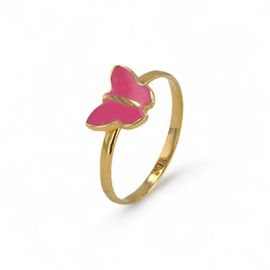 14K Yellow gold baby pink butterfly ring-227143