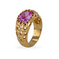 14k yellow gold oval nugget texture rose sapphire ring