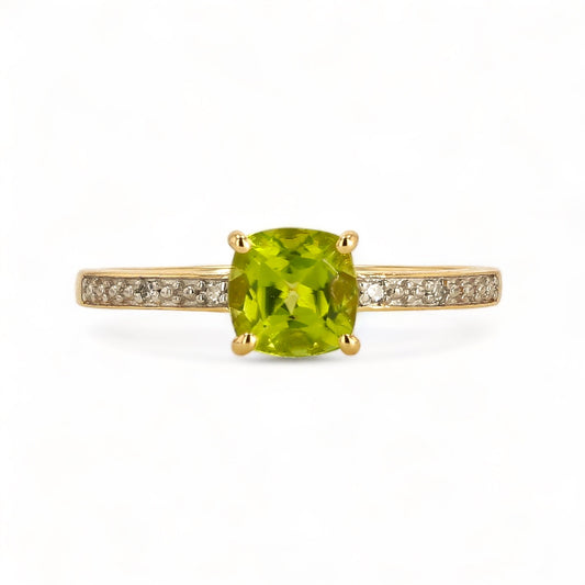14K Yellow gold kiwi period diamonds solitary ring-31958