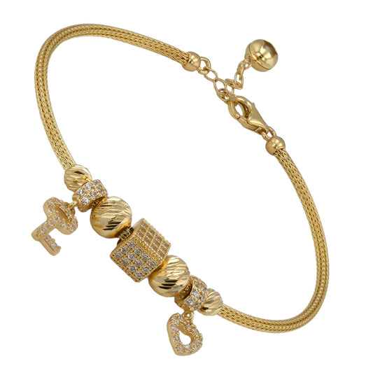 14K Yellow gold mesh charms bracelet-62839