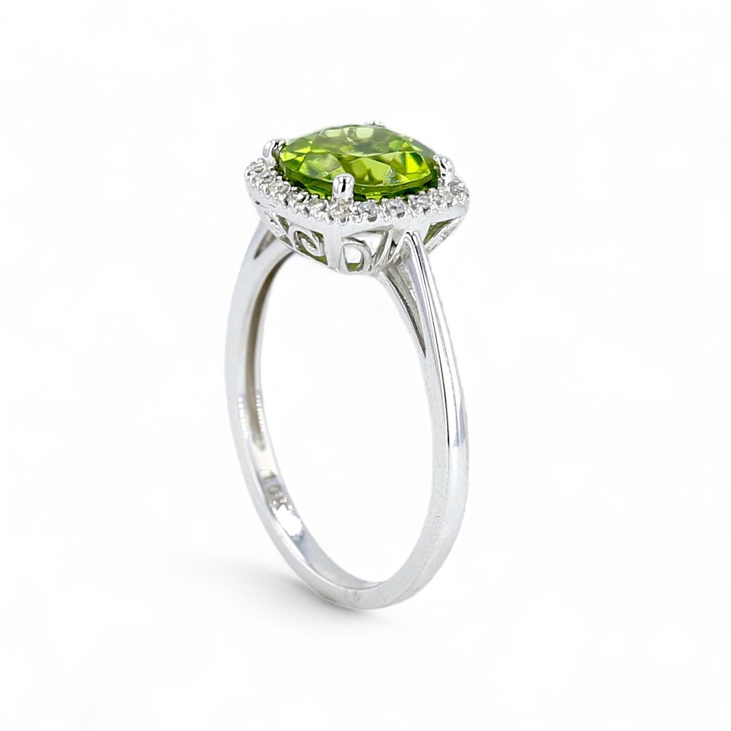 10K White gold halo green kiwi peridot diamond solitary ring-28129