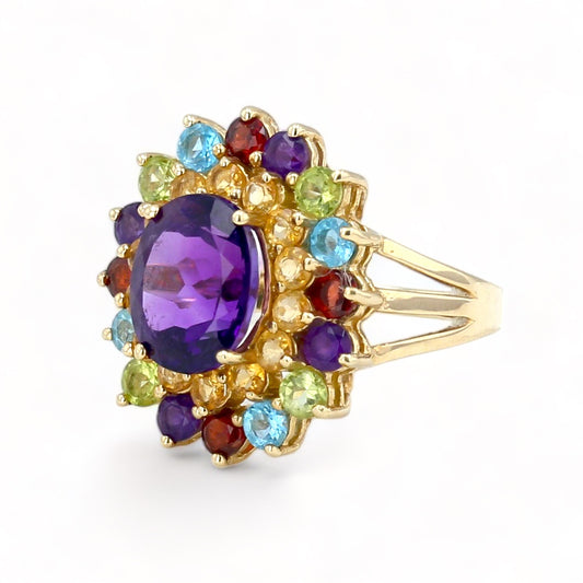 Yellow gold elegant multicolor natural stone cocktail ring-31672