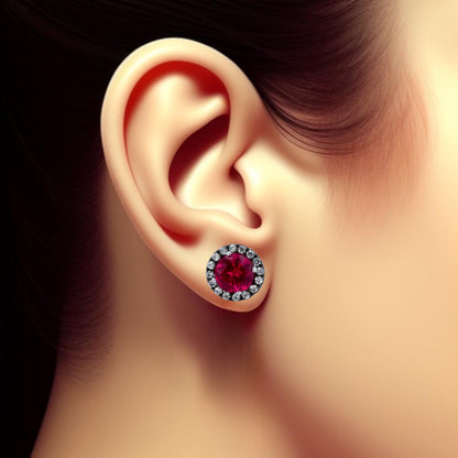 10k White gold ruby and white topaz studs earrings-10295