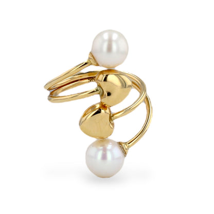 Yellow gold pearl heart ring