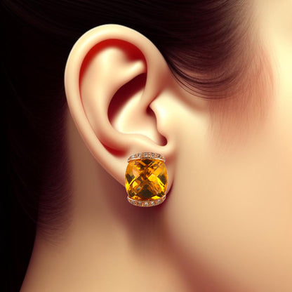 Rose 14k Gold Citrine and diamonds earrings