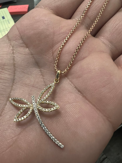 14K rose solid gold dragonfly necklace-224530