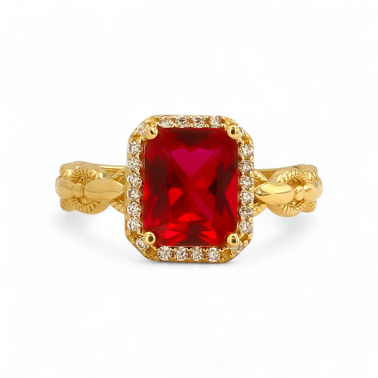 14K Yellow gold mariner ruby cz halo ring-6383839