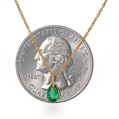 14K Yellow gold Colombian drop tear emerald pendant