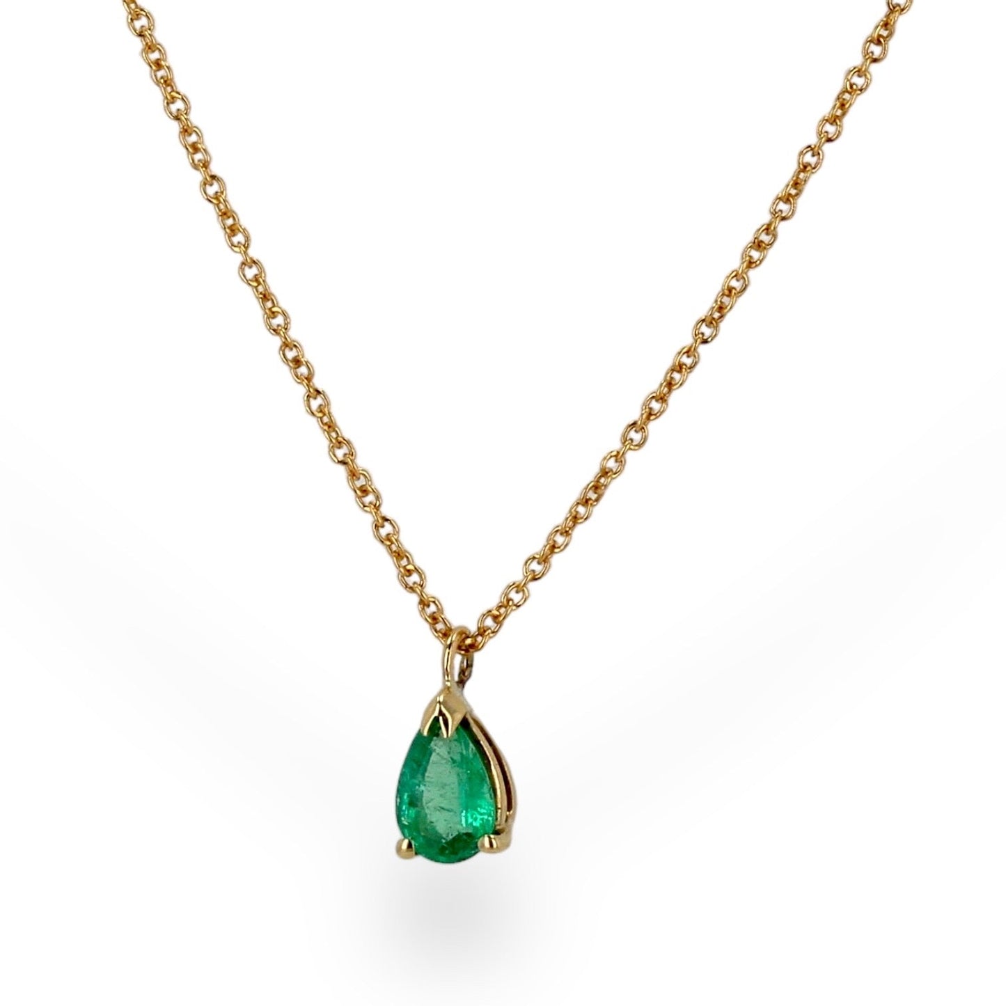 14K Yellow gold Colombian drop tear emerald pendant