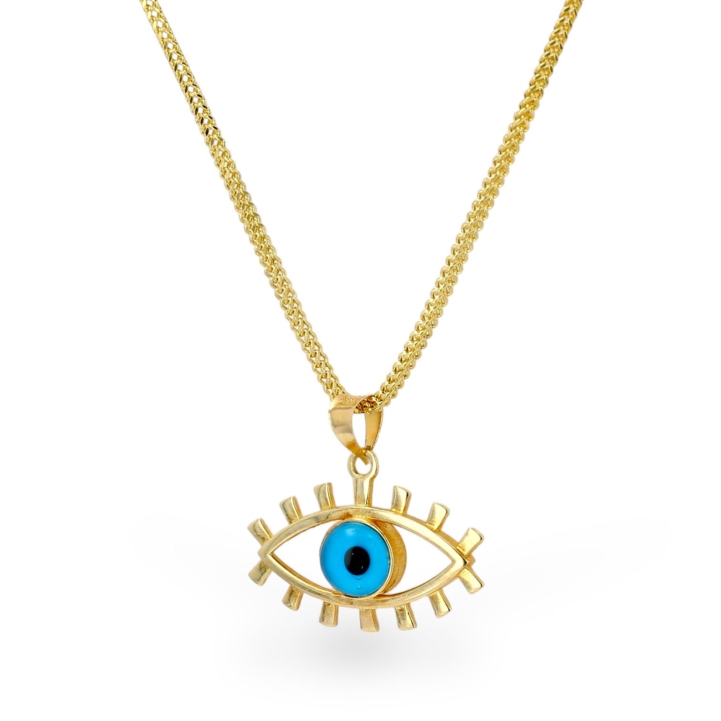 14k yellow gold blue eye amulet necklace