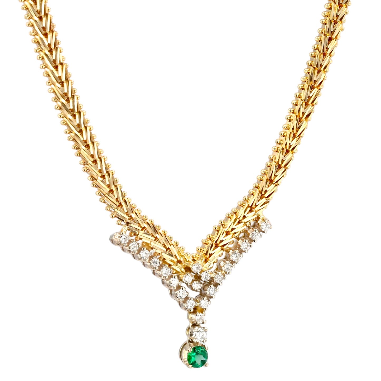 14K Yellow gold solid V choker diamonds and emerald-528383