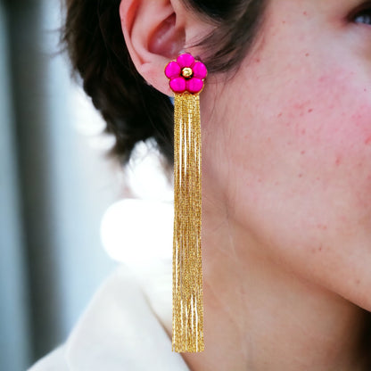 Yellow gold 14k magenta accent gold flakes earrings