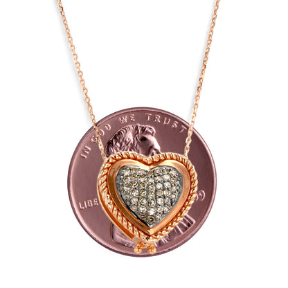 14K rose gold open shell heart diamond necklace-12134