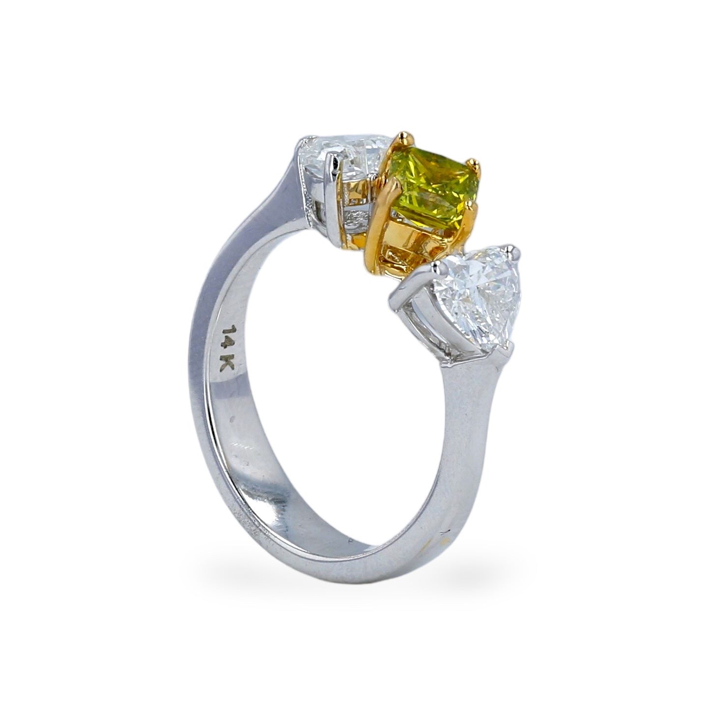 White 14k gold solitaire canary diamond ring