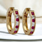 Yellow gold 14k ruby and diamonds heavy solid earrings hoops