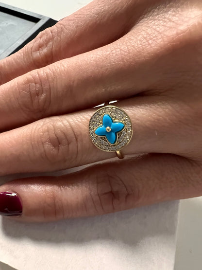 14K Yellow gold turquoise clover ring-227073