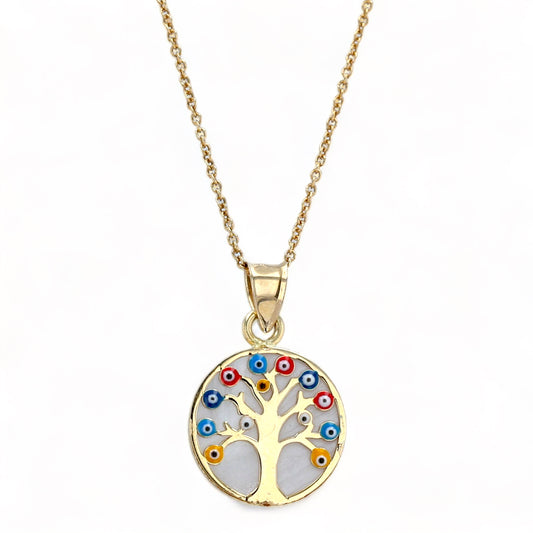 14K Yellow gold life tree mother pearl colors eyes choker-1110