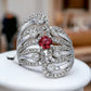 White 14k petals diamond and rose tourmaline ring