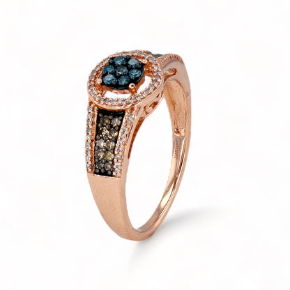 10K gold rose halo multi color diamonds ring-11095