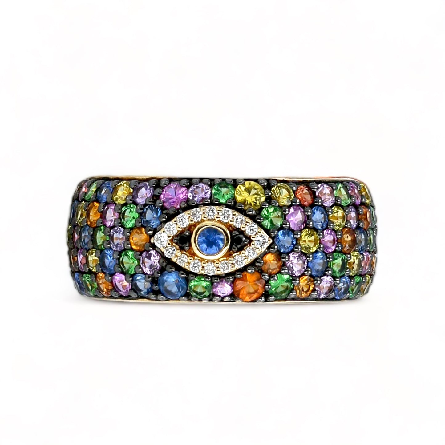 14K Yellow gold multicolor natural sapphire eye amulet ring EFFY ring-31848