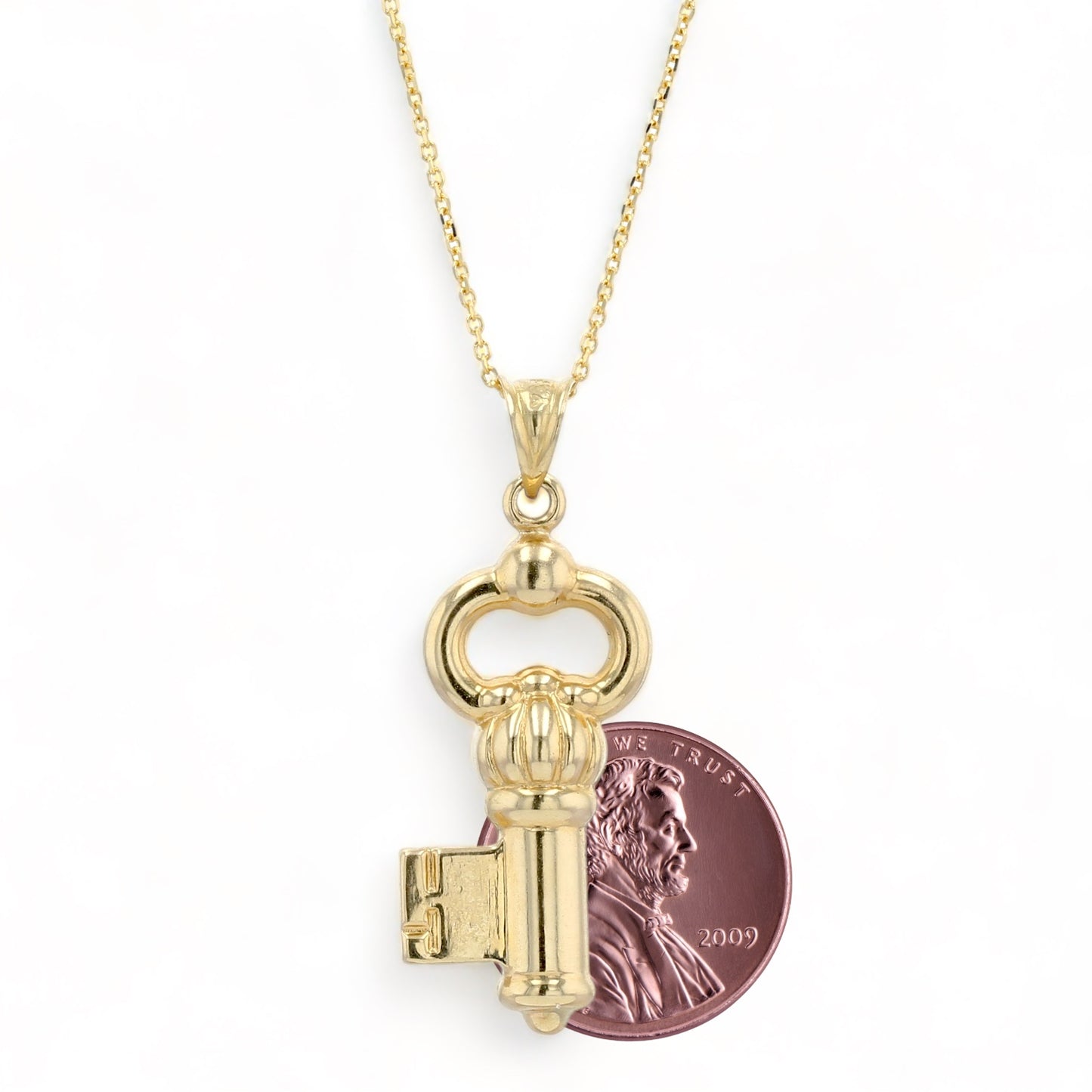 14K Yellow gold puff key necklace-8790