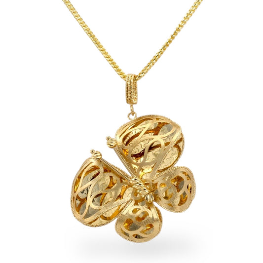 14k yellow gold 3D butterfly necklace