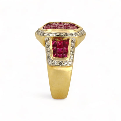 14K Yellow gold gorgeous Ruby halo diamonds solid ring-26933