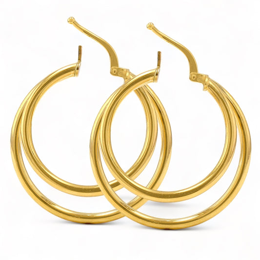 10K yellow gold double hoops earrings Italian handcrafted-227042