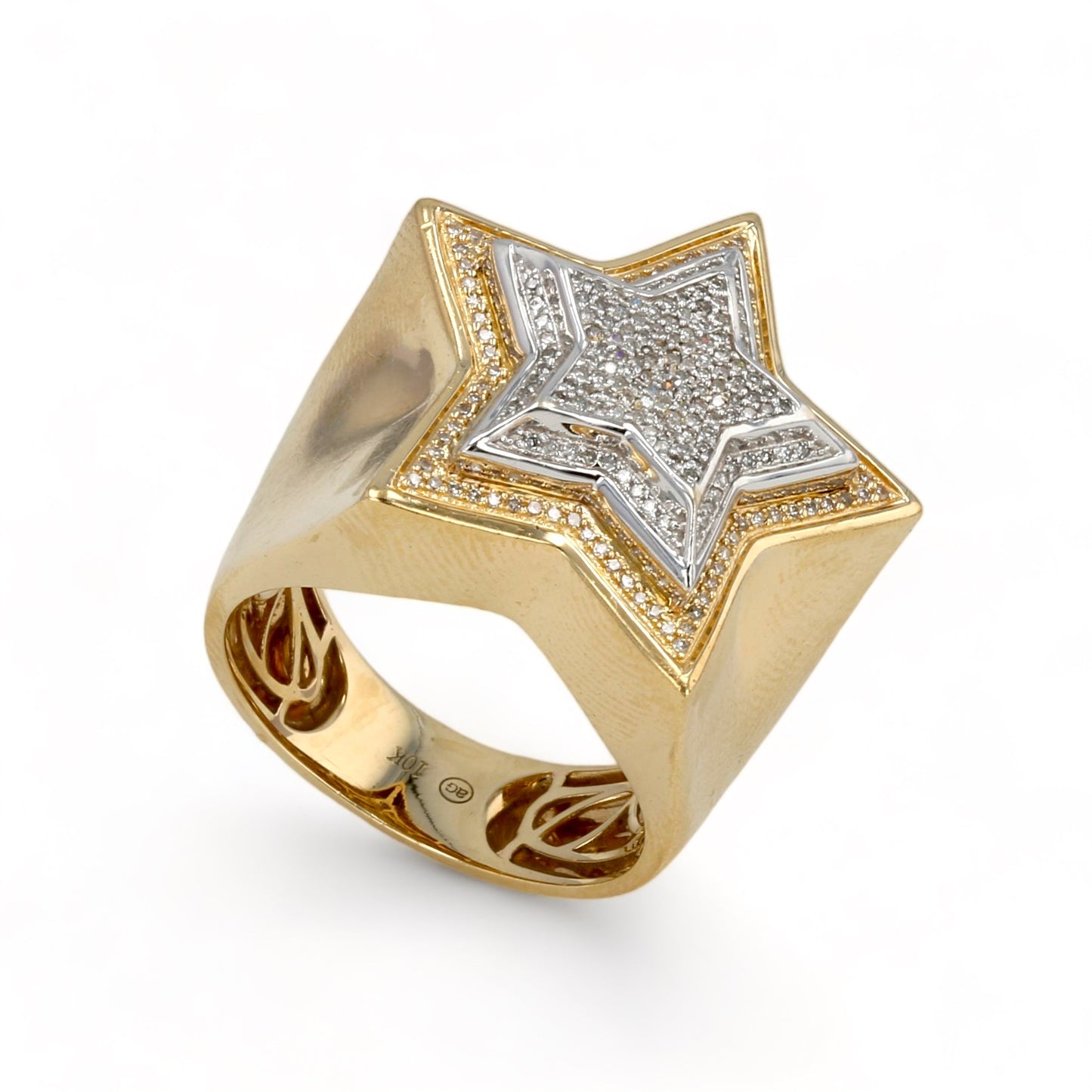 10K yellow gold diamond ice style star ring-79303