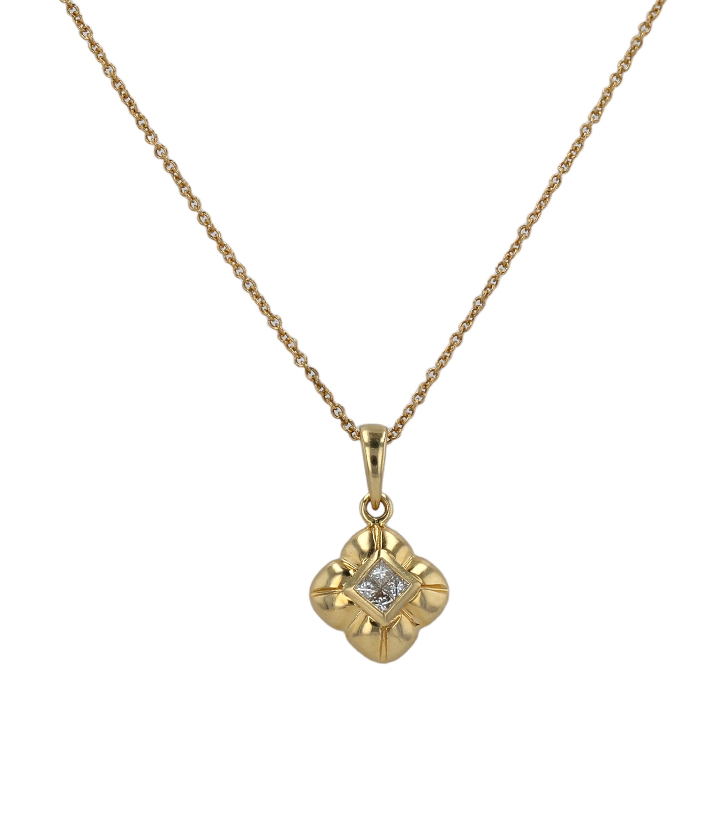 Yellow 14k diamond clover necklace