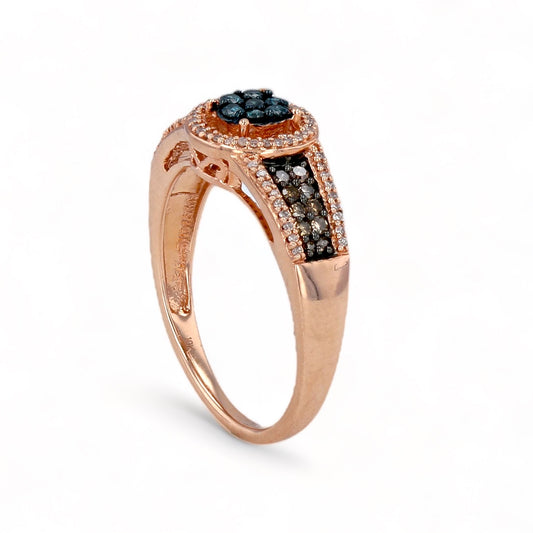 10K gold rose halo multi color diamonds ring-11095
