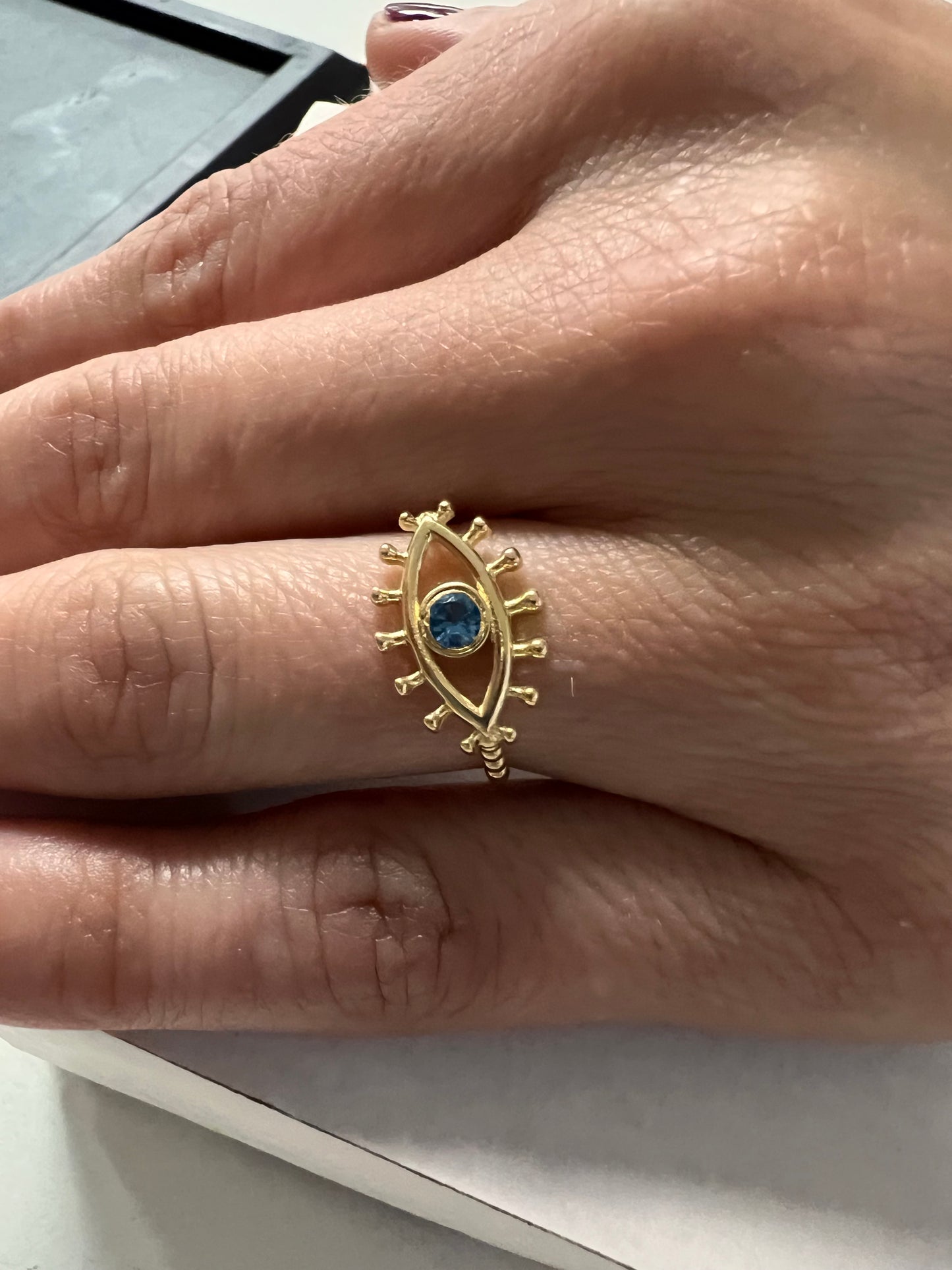 14K Yellow gold blue eye ring-227061