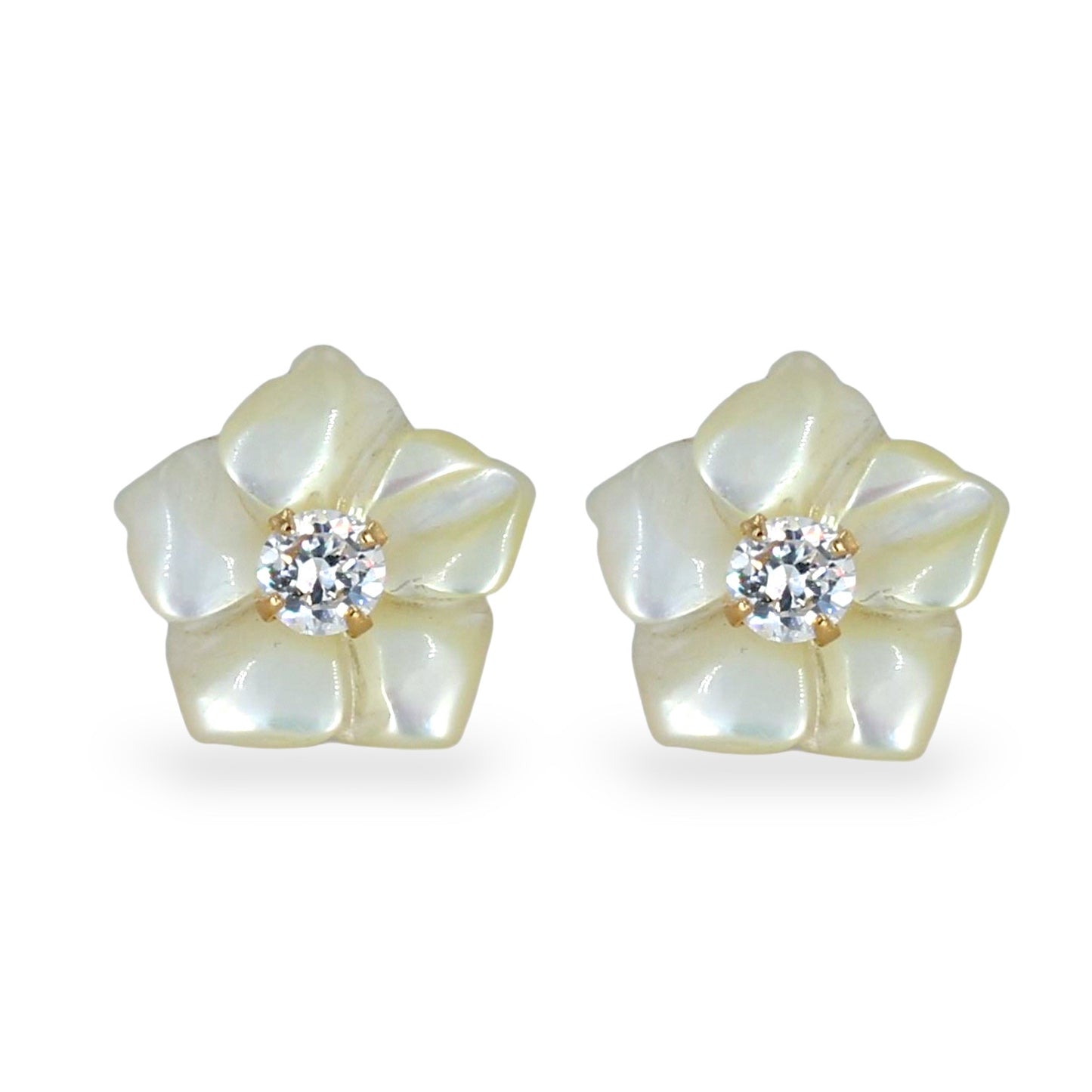 14k yellow gold mother pearl flower earrings