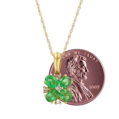 10K yellow gold emerald clover necklace-16956