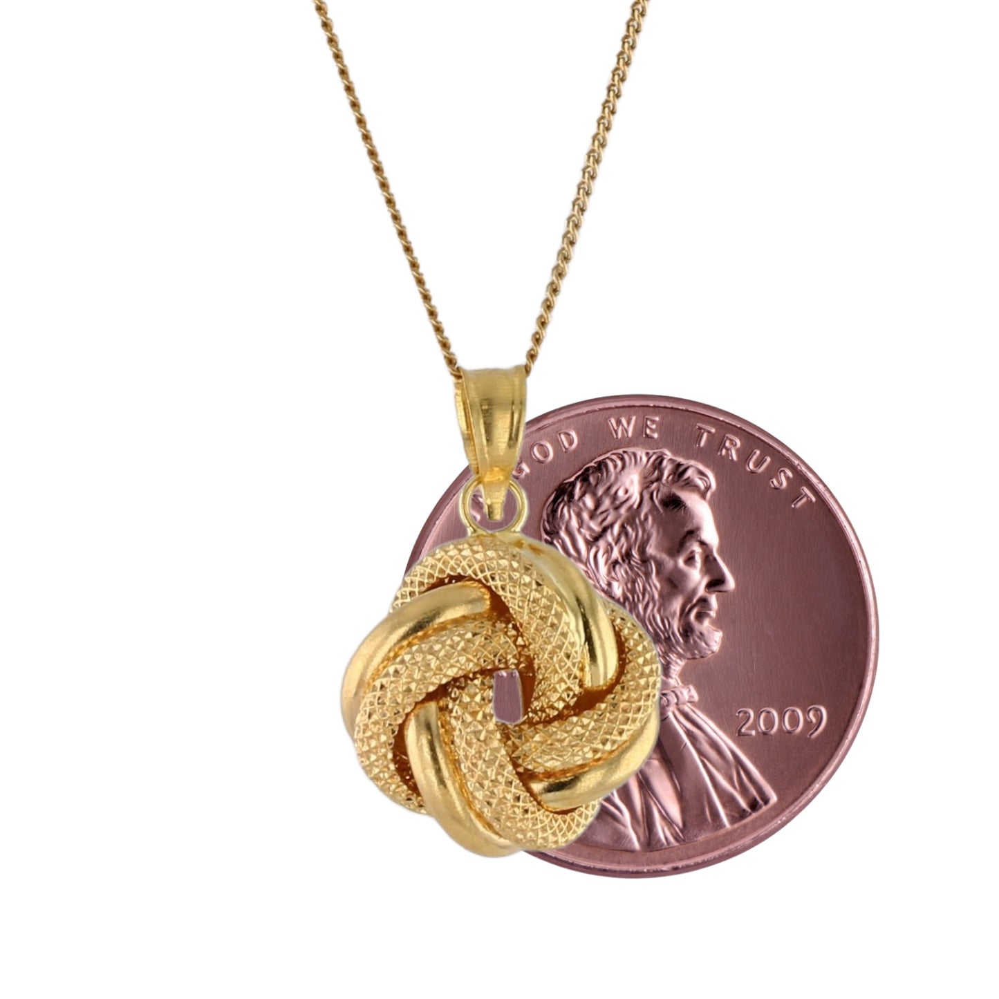10k Yellow gold solid baby miami cuban link chain love knot  pendant -4373200