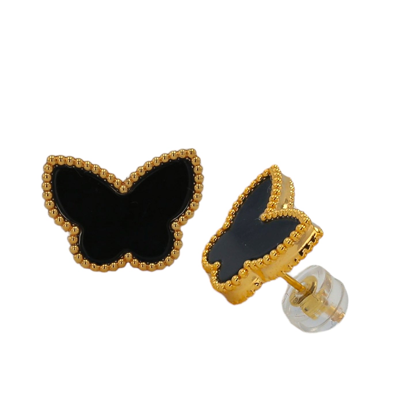 18k yellow gold onyx butterfly earrings studs